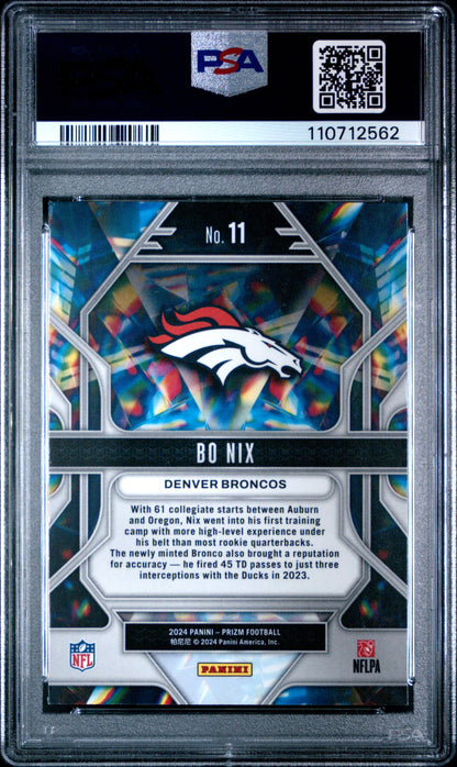 Graded 2024 Panini Prizm Bo Nix #11 Prizmatic Rookie RC Football Card PSA 10 Gem Mint