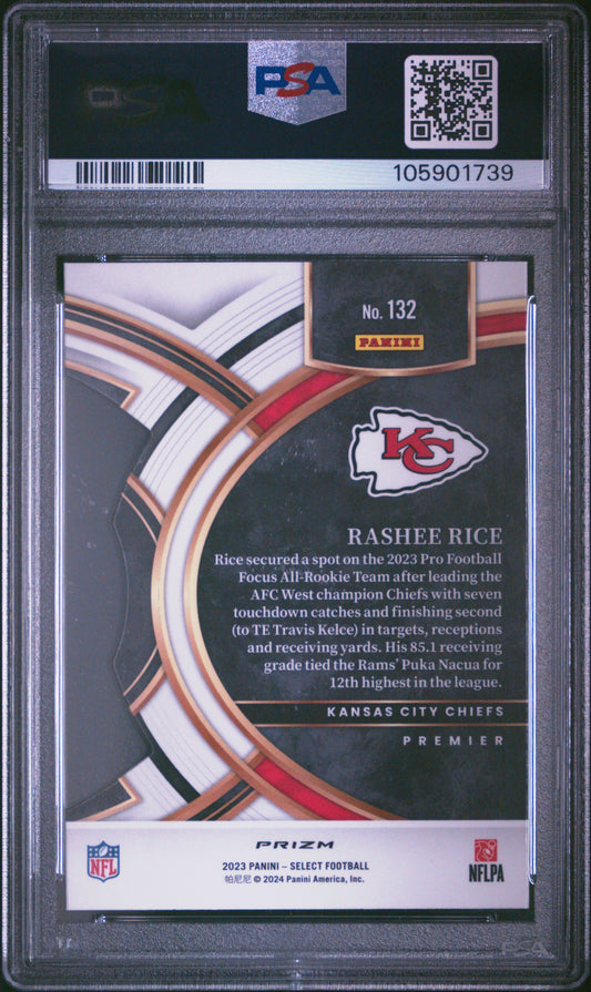 Graded 2023 Panini Select Rashee Rice #132 Die Cut Red & Blue Prizm Rookie RC Football Card PSA 10 Gem Mint