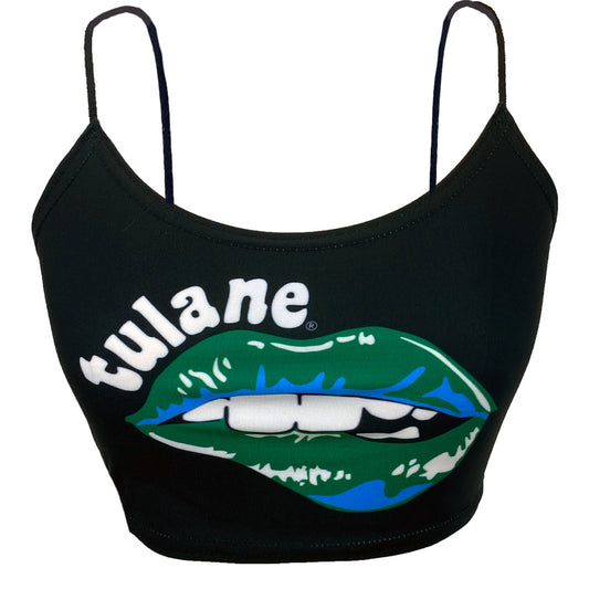 Tulane Lips Black Spaghetti Tank
