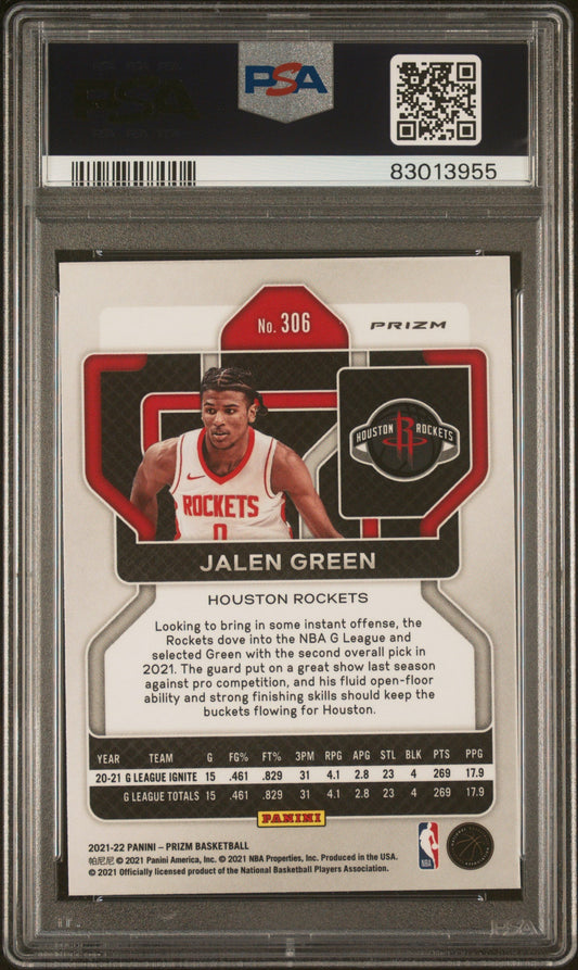 Graded 2021 Panini Prizm Jalen Green #306 Ice Rookie RC Basketball Card PSA 10 Gem Mint