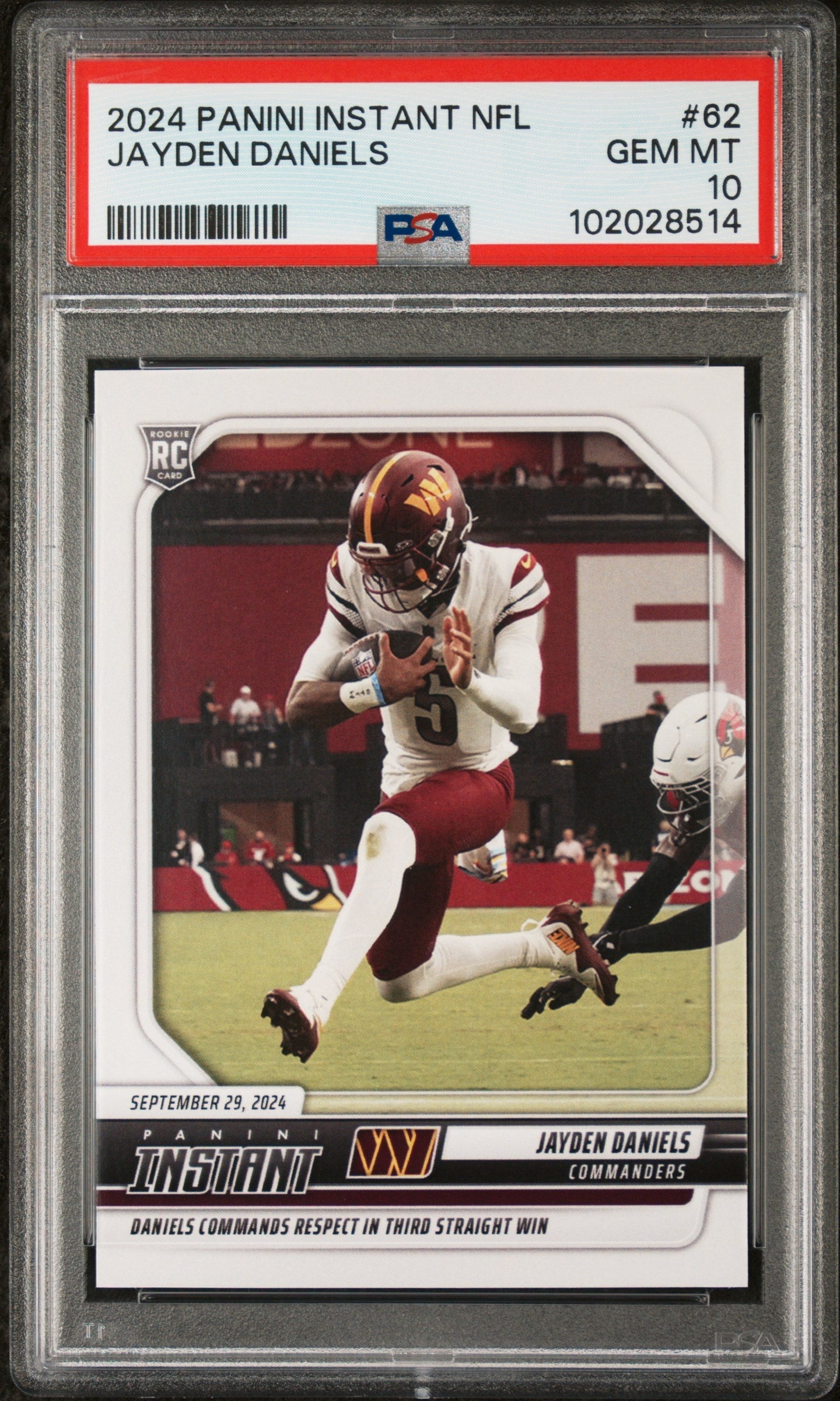 Graded 2024 Panini Instant NFL Jayden Daniels #62 Rookie RC Football Card PSA 10 Gem Mint