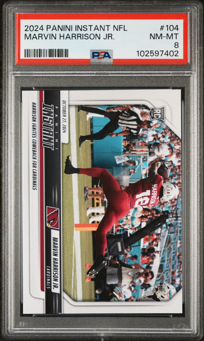 Graded 2024 Panini Instant NFL Marvin Harrison Jr #104 Rookie RC Football Card PSA 8 Near Mint