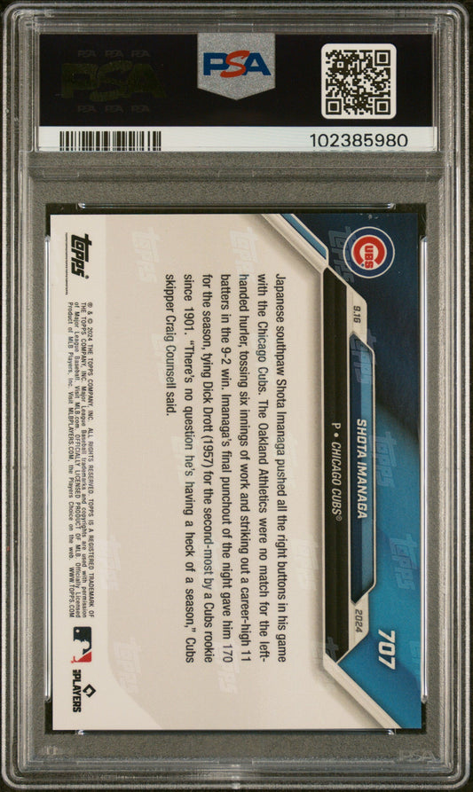 Graded 2024 Topps Now Shota Imanaga #707 Blue #/49 Rookie RC Baseball Card PSA 10 Gem Mint
