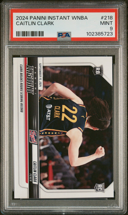 Graded 2024 Panini Instant WNBA Caitlin Clark #218 Rookie RC Basketball Card PSA 9 Mint