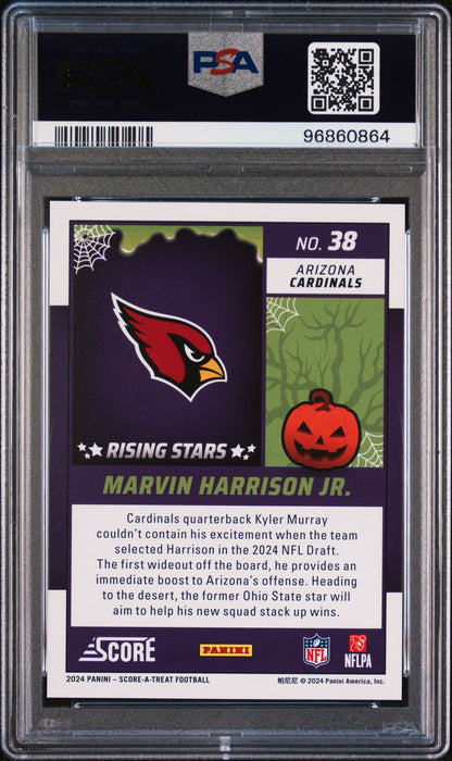 Graded 2024 Panini Score-A-Treat Marvin Harrison Jr #38 Rising Star Bats Rookie RC Football Card PSA 10 Gem Mint