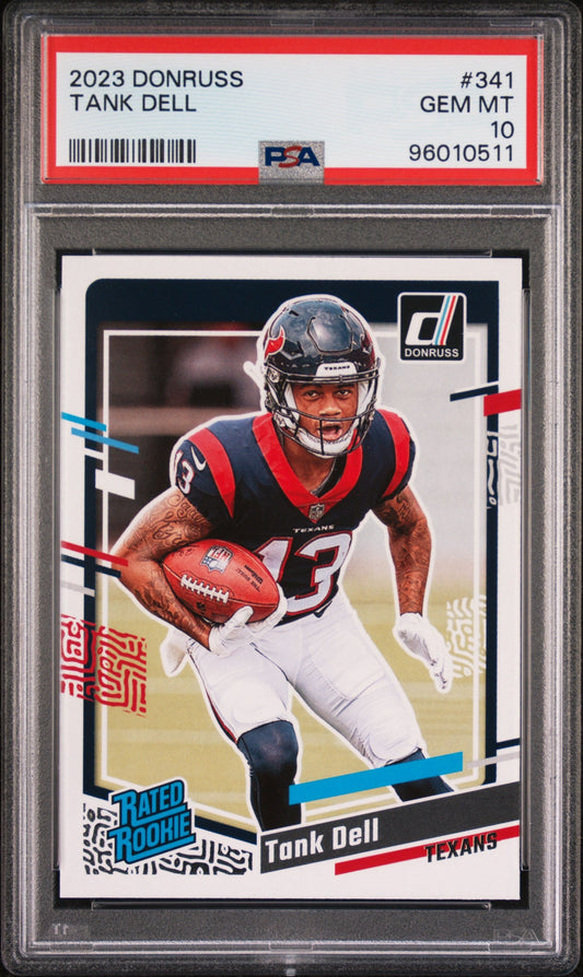Graded 2023 Panini Donruss Tank Dell #341 Rookie RC Football Card PSA 10 Gem Mint