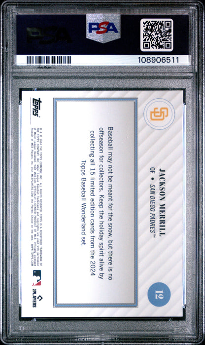Graded 2024 Topps Wonderland Jackson Merrill #12 Rookie RC Baseball Card PSA 10 Gem Mint