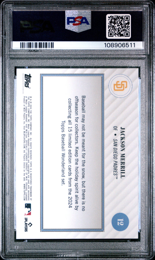 Graded 2024 Topps Wonderland Jackson Merrill #12 Rookie RC Baseball Card PSA 10 Gem Mint