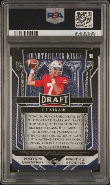 Graded 2023 Leaf Draft CJ Stroud #90 Rookie RC Football Card PSA 10 Gem Mint