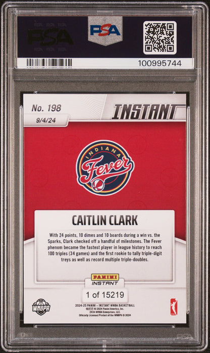 Graded 2024 Panini Instant WNBA Caitlin Clark #198 Rookie RC Basketball Card PSA 9 Mint
