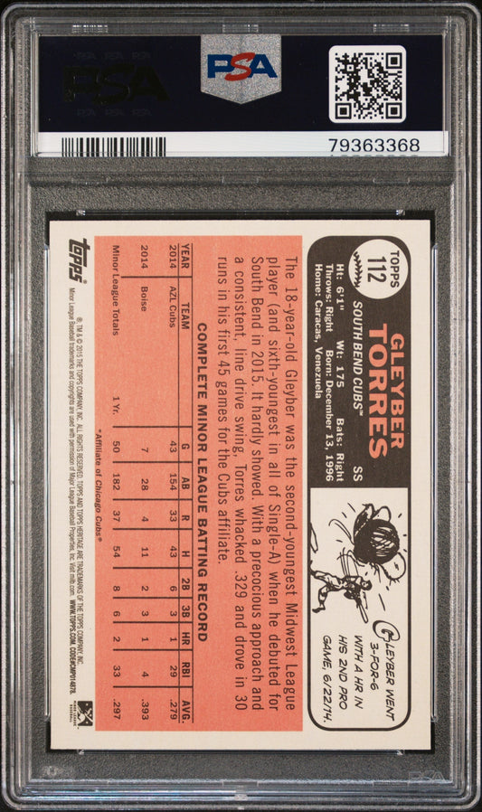 Graded 2015 Topps Heritage Gleyber Torres #112 Minor League Rookie RC Baseball Card PSA 10 Gem Mint