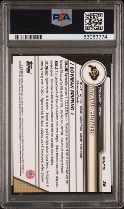Graded 2023 Topps Bowman U Chrome Travis Hunter #36 Refractor Rookie RC Football Card PSA 10 Gem Mint