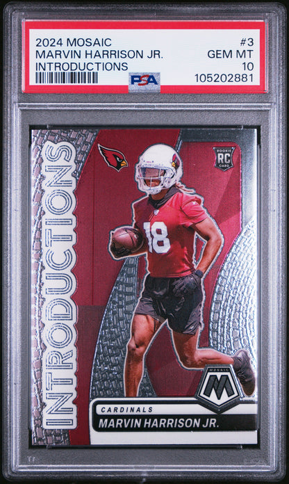 Graded 2024 Panini Mosaic Marvin Harrison Jr #3 Introductions Rookie RC Football Card PSA 10 Gem Mint