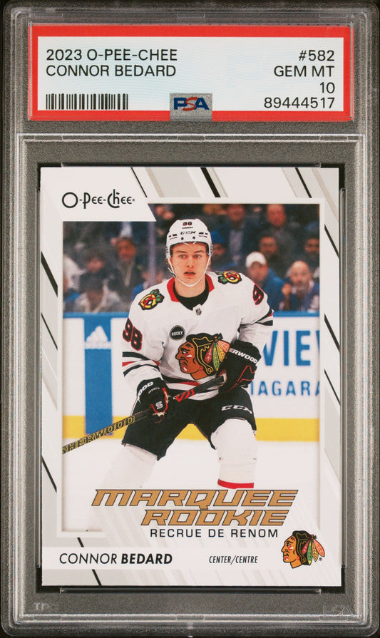 Graded 2023 Upper Deck O-pee-Chee Connor Bedard #582 Rookie RC Hockey Card PSA 10 Gem Mint