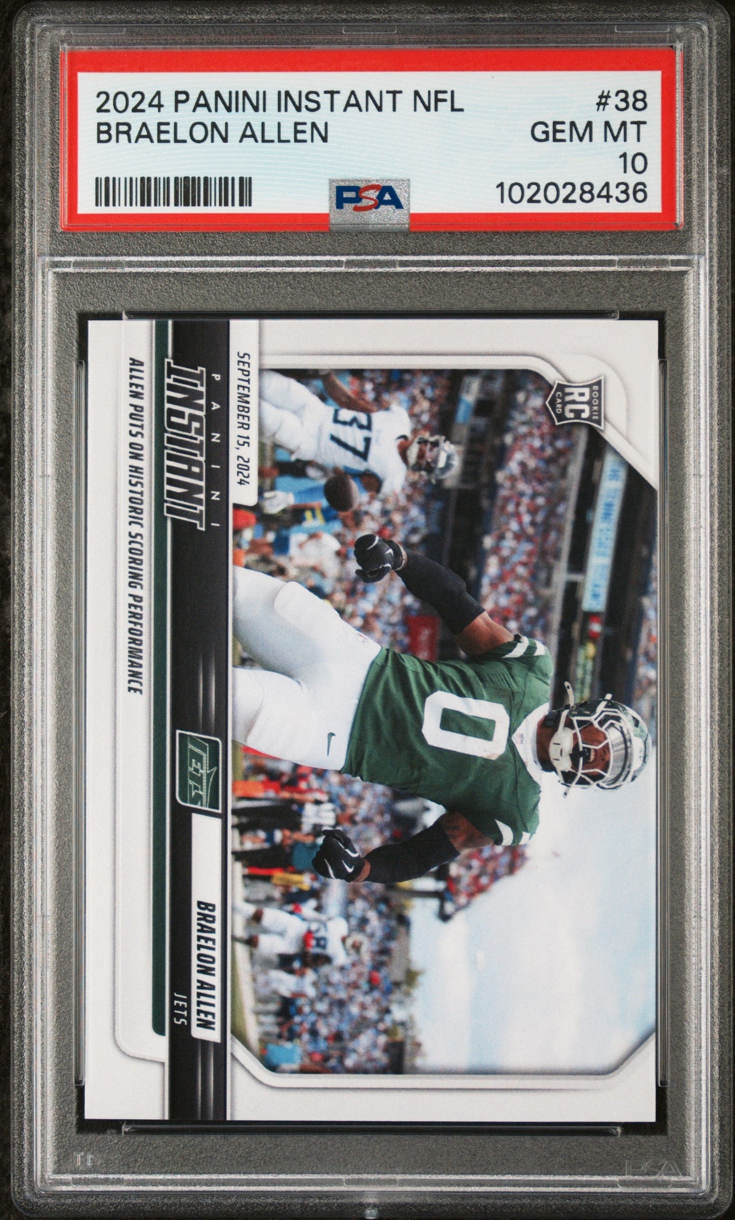 Graded 2024 Panini Instant NFL Braelon Allen #38 Rookie RC Football Card PSA 10 Gem Mint