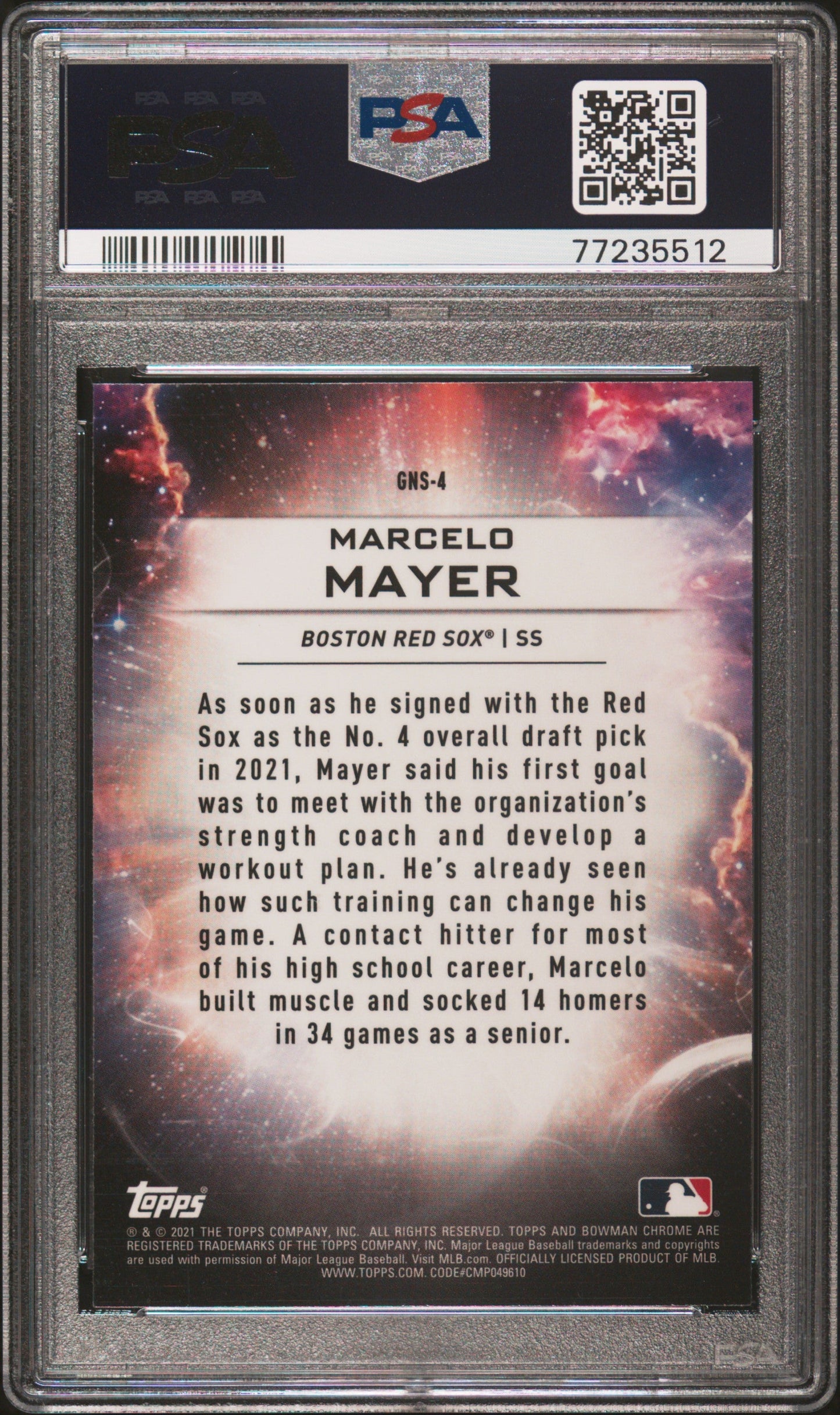 Graded 2021 Topps Bowman Draft Marcelo Mayer #GNS4 Genesis Rookie RC Baseball Card PSA 10 Gem Mint