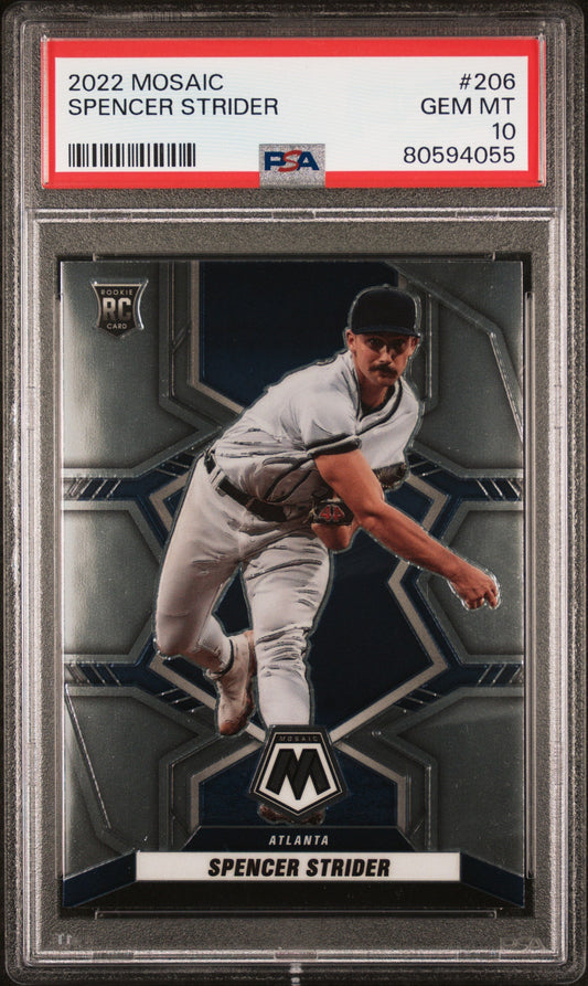 Graded 2022 Panini Mosaic Spencer Strider #206 Rookie RC Baseball Card PSA 10 Gem Mint