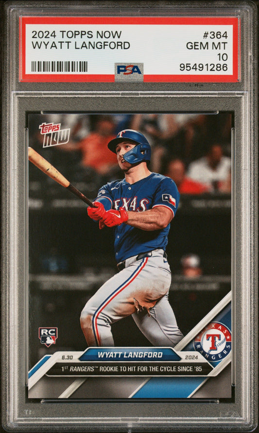Graded 2024 Topps Now Wyatt Langford #364 Rookie RC Baseball Card PSA 10 Gem Mint