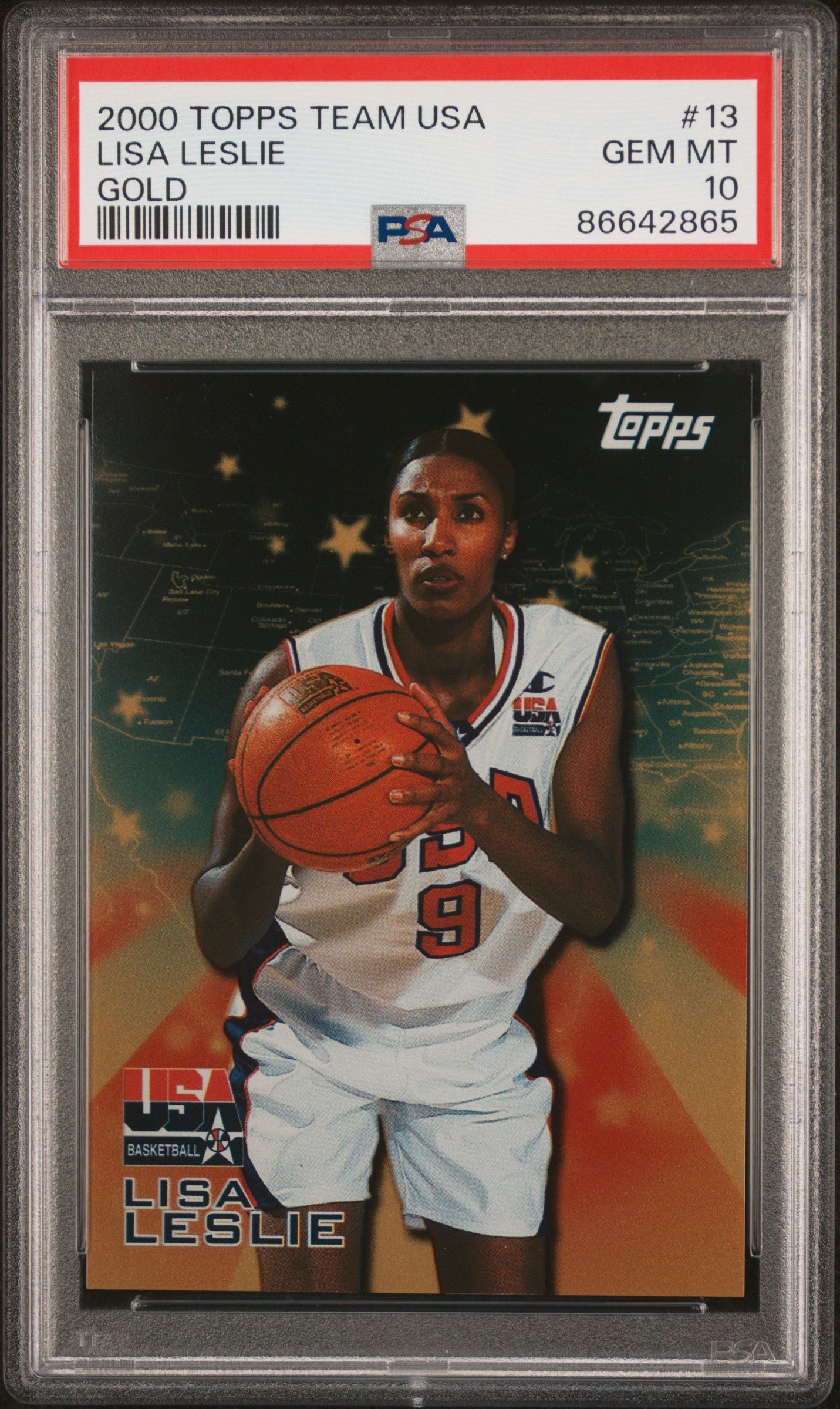 Graded 2000 Topps Team USA Lisa Leslie #13 Gold Basketball Card PSA 10 Gem Mint