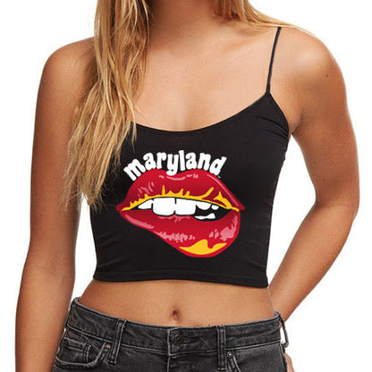 Maryland Terps Lips Black Spaghetti Tank