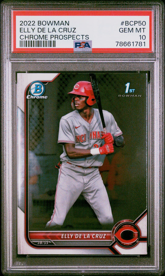 Graded 2022 Topps Bowman Elly De La Cruz #BCP50 Chrome Prospects Rookie RC Baseball Card PSA 10 Gem Mint
