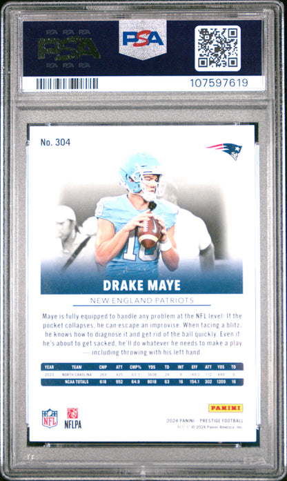 Graded 2024 Panini Prestige Drake Maye #304 Rookie RC Football Card PSA 10 Gem Mint