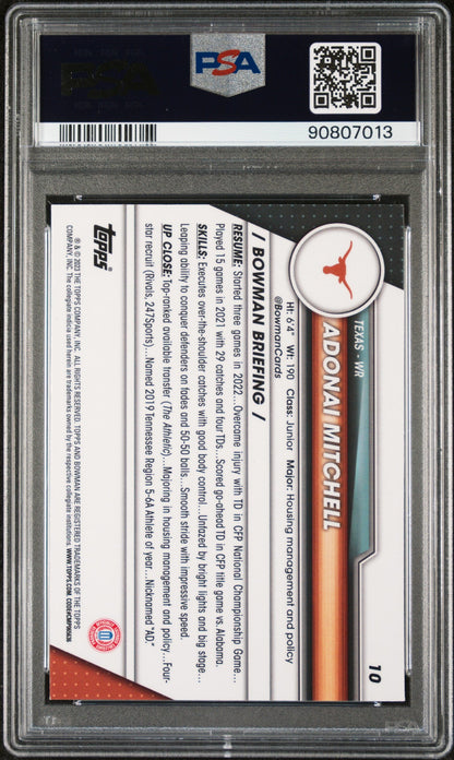 Graded 2023 Topps Bowman U Chrome Adonai Mitchell #10 Xfractor Rookie RC Football Card PSA 10 Gem Mint