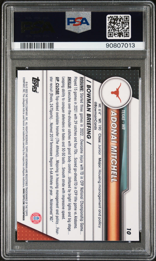 Graded 2023 Topps Bowman U Chrome Adonai Mitchell #10 Xfractor Rookie RC Football Card PSA 10 Gem Mint