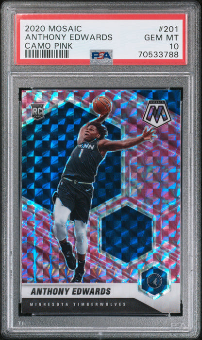 Graded 2020-21 Panini Mosaic Anthony Edwards #201 Camo Pink Rookie RC Basketball Card PSA 10 Gem Mint