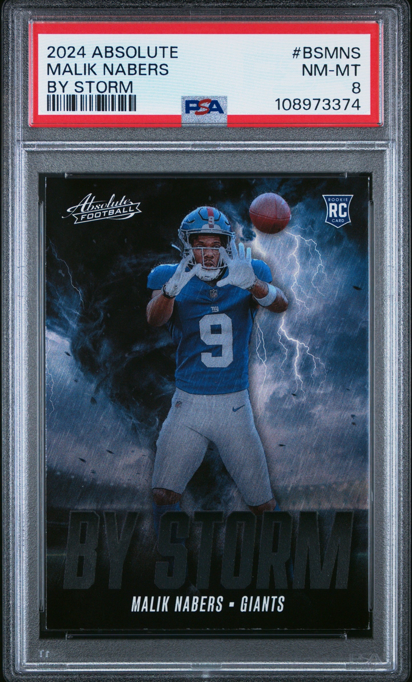 Graded 2024 Panini Absolute Malik Nabers #BSMNS By Storm Rookie RC Football Card PSA 8 Near Mint