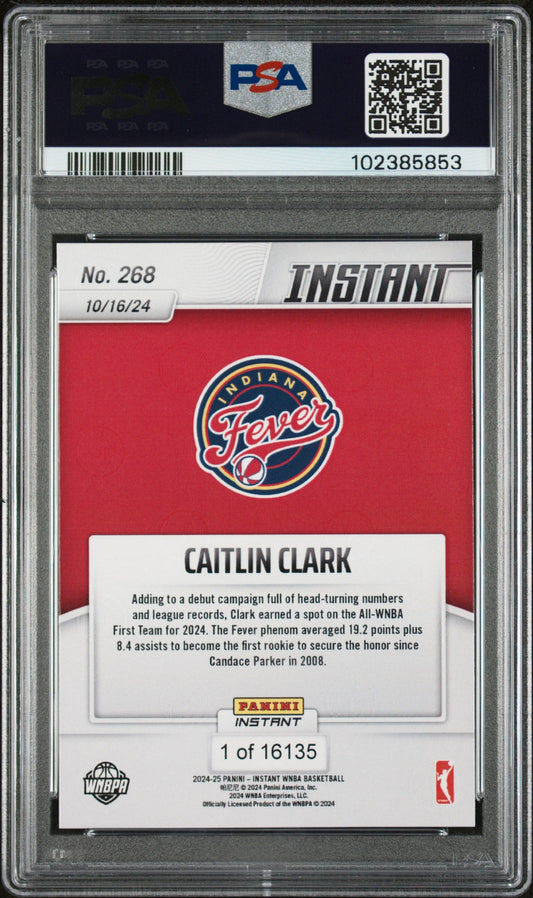 Graded 2024 Panini Instant WNBA Caitlin Clark #268 Rookie RC Basketball Card PSA 9 Mint