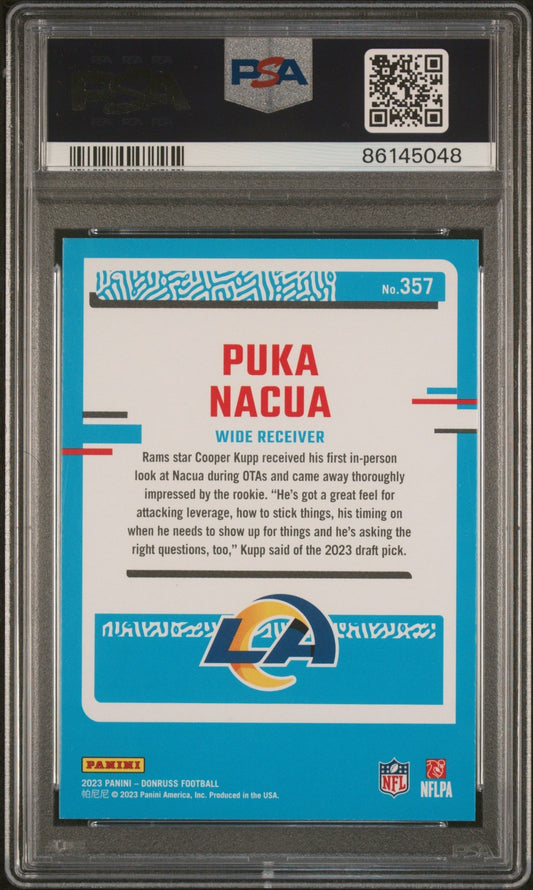 Graded 2023 Panini Donruss Rated Rookie Puka Nacua #357 Rookie RC Football Card PSA 10 Gem Mint