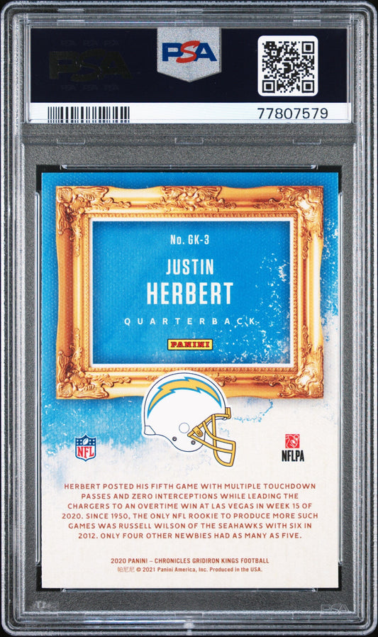 Graded 2020 Panini Chronicles Justin Herbert #GK3 Gridiron Kings Rookie RC Football Card PSA 10 Gem Mint