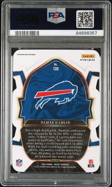 Graded 2022 Panini Select Damar Hamlin #100 Die-Cut Silver Prizm Rookie RC Football Card PSA 10 Gem Mint