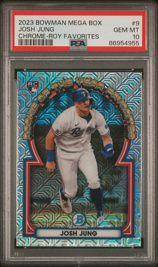 Graded 2023 Topps Bowman M/B Josh Jung #9 Chrome ROY Favorites Rookie RC Baseball Card PSA 10 Gem Mint