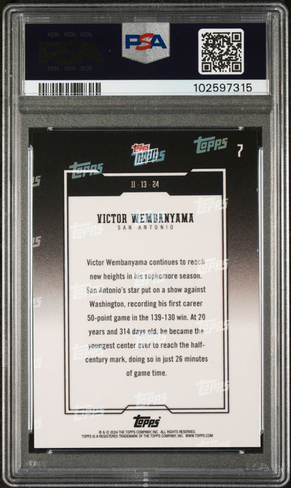 Graded 2024 Topps Now Victor Wembanyama #7 Basketball Card PSA 10 Gem Mint
