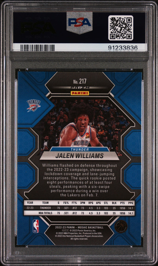Graded 2022 Panini Mosaic Jalen Williams #217 Red Rookie RC Basketball Card PSA 10 Gem Mint
