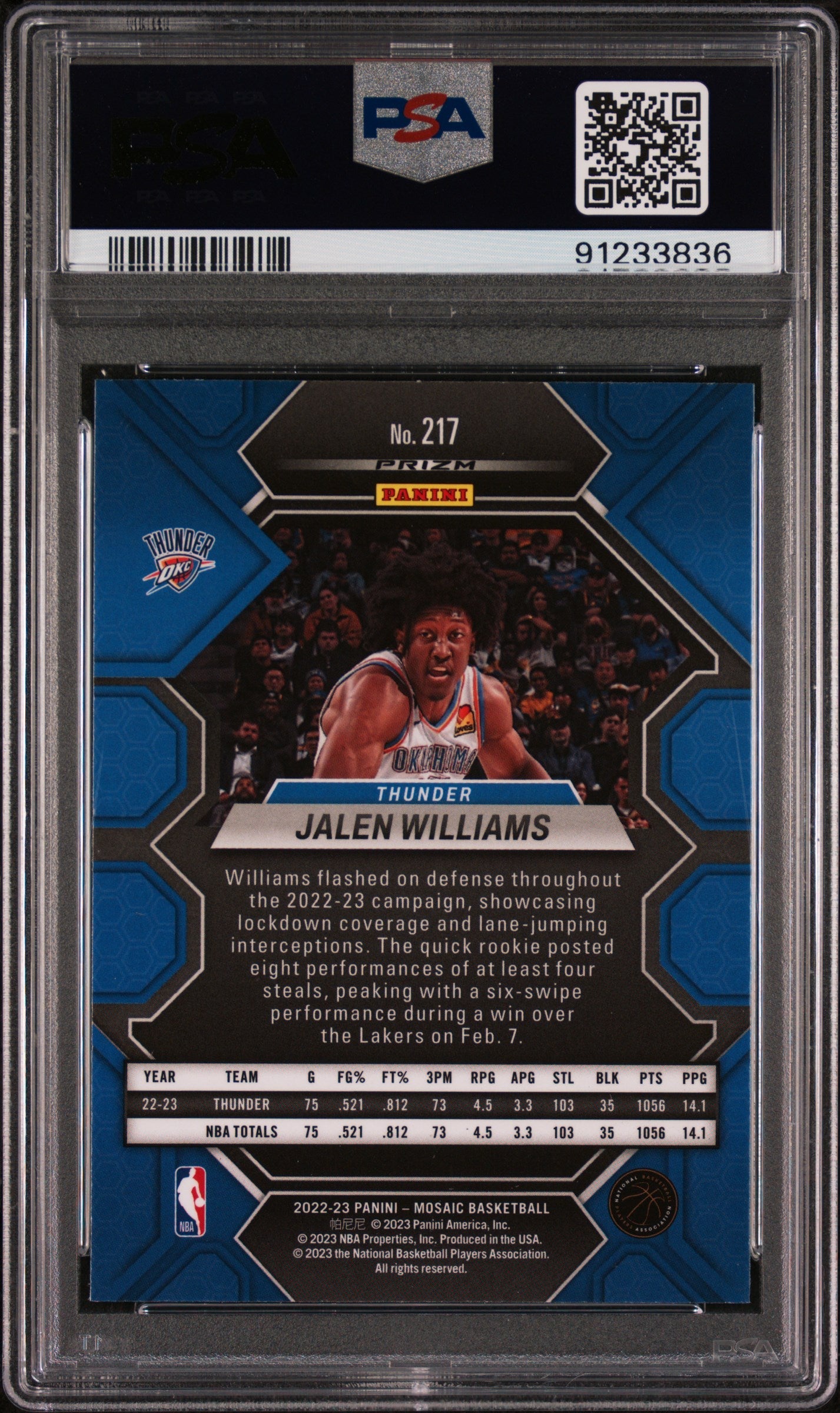 Graded 2022 Panini Mosaic Jalen Williams #217 Red Rookie RC Basketball Card PSA 10 Gem Mint