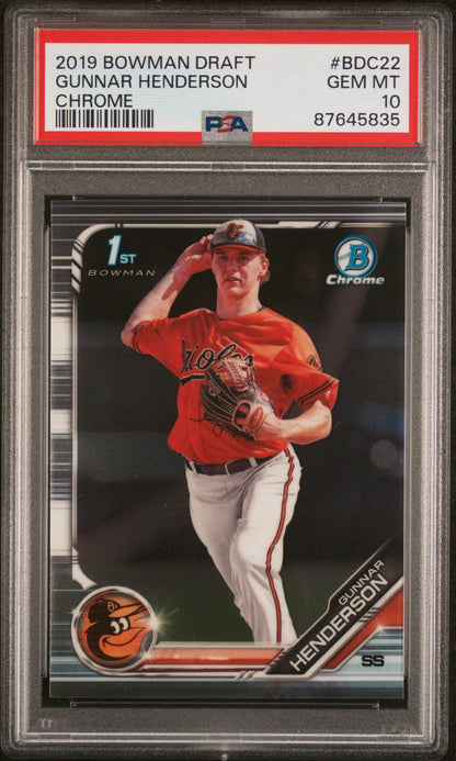 Graded 2019 Topps Bowman Draft Gunnar Henderson #BDC22 Chrome Rookie RC Baseball Card PSA 10 Gem Mint