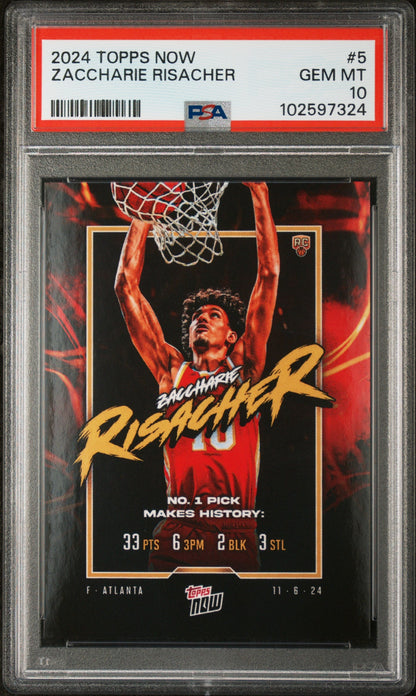 Graded 2024 Topps Now Zaccharie Risacher #5 Rookie RC Basketball Card PSA 10 Gem Mint