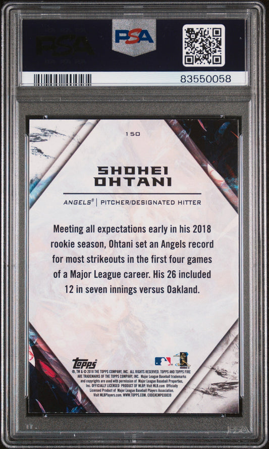Graded 2018 Topps Fire Shohei Ohtani #150 Rookie RC Baseball Card PSA 9 Mint