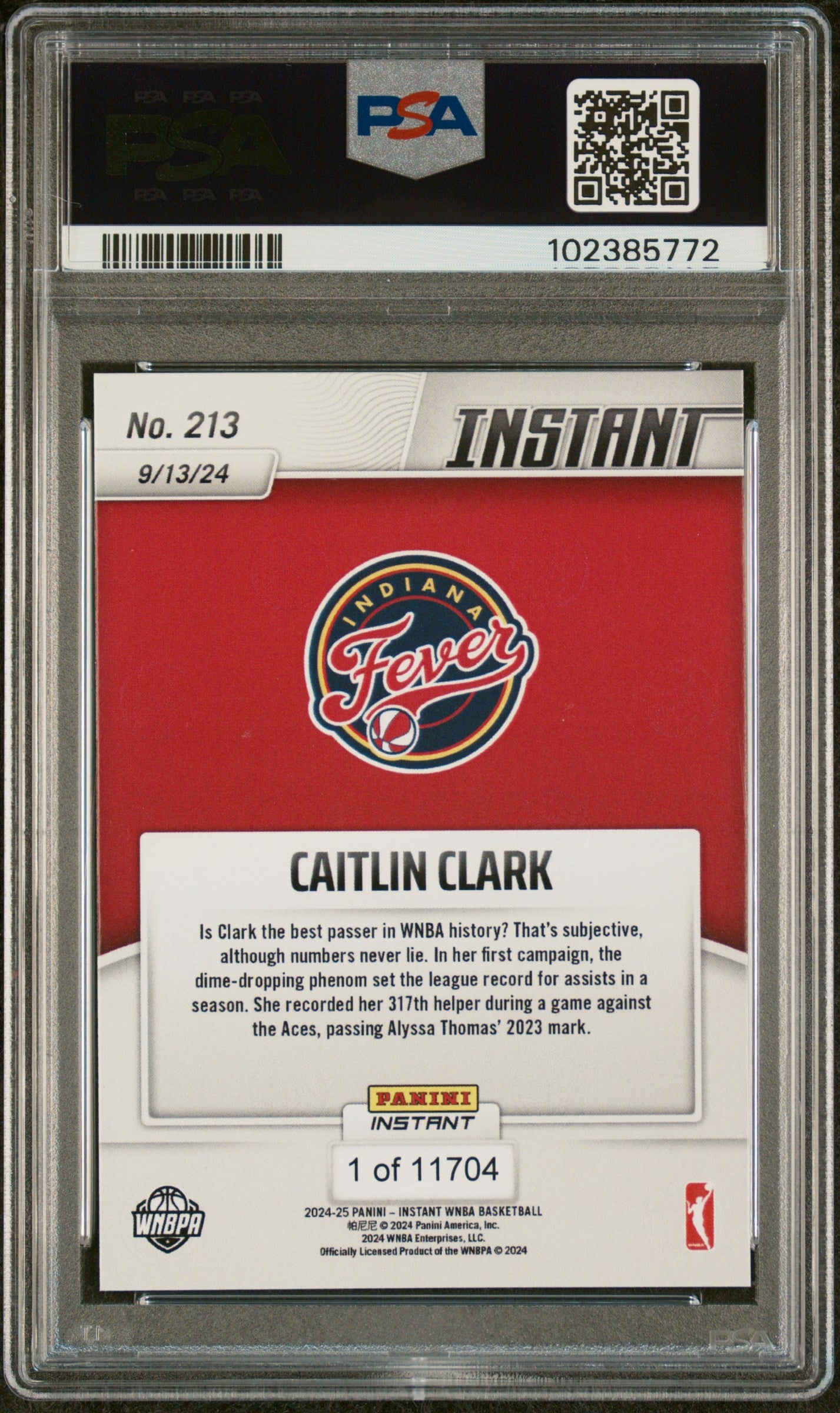 Graded 2024 Panini Instant WNBA Caitlin Clark #213 Rookie RC Basketball Card PSA 8 Near Mint