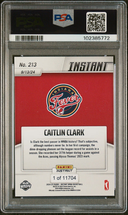 Graded 2024 Panini Instant WNBA Caitlin Clark #213 Rookie RC Basketball Card PSA 8 Near Mint