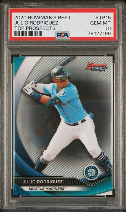 Graded 2020 Topps Bowmans Best Julio Rodriguez #TP15 Top Prospects Rookie RC Baseball Card PSA 10 Gem Mint