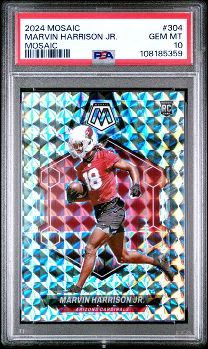 Graded 2024 Panini Mosaic Marvin Harrison Jr #304 Mosaic Rookie RC Football Card PSA 10 Gem Mint