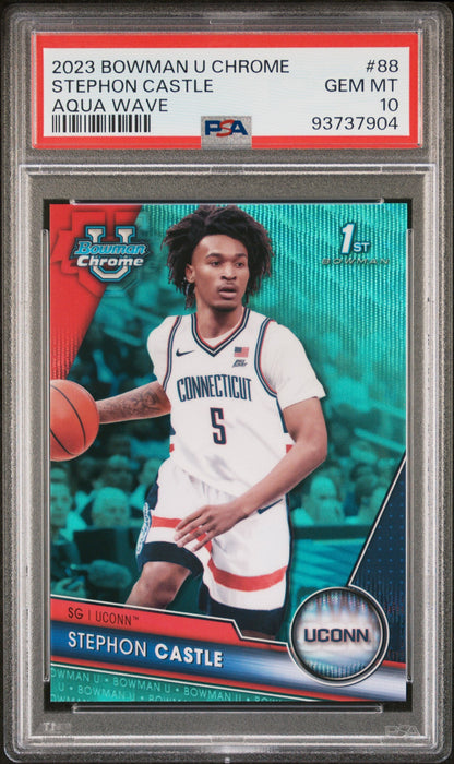 Graded 2023 Topps Bowman U Chrome Stephon Castle #88 Aqua Wave /299 Rookie RC Basketball Card PSA 10 Gem Mint
