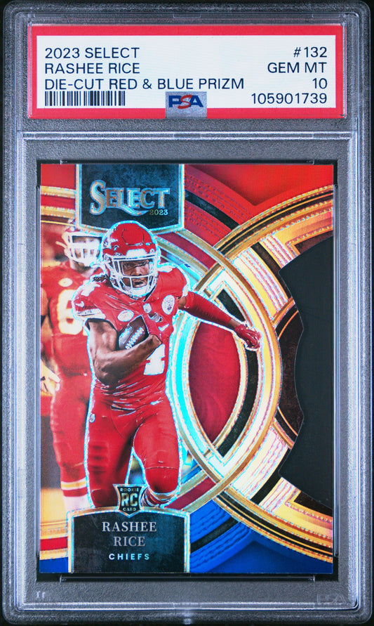 Graded 2023 Panini Select Rashee Rice #132 Die Cut Red & Blue Prizm Rookie RC Football Card PSA 10 Gem Mint