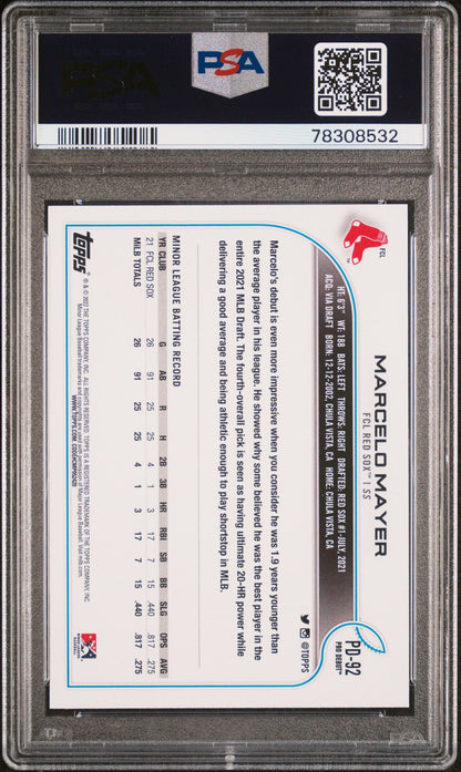 Graded 2022 Topps Pro Debut Marcelo Mayer #PD92 Rookie RC Baseball Card PSA 10 Gem Mint