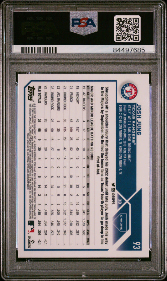 Graded 2023 Topps Chrome Josh Jung #93 Rookie RC Baseball Card PSA 10 Gem Mint