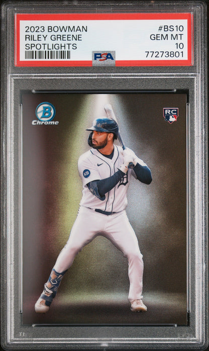 Graded 2023 Topps Bowman Riley Greene #BS10 Spotlights Rookie RC Baseball Card PSA 10 Gem Mint